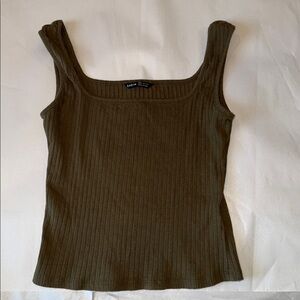 SHEIN Olive Ribbed Knit Top